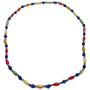 Vintage Elegant Multicolor Rainbow Glass Beaded Gold Tone Chain Necklace 17.5”